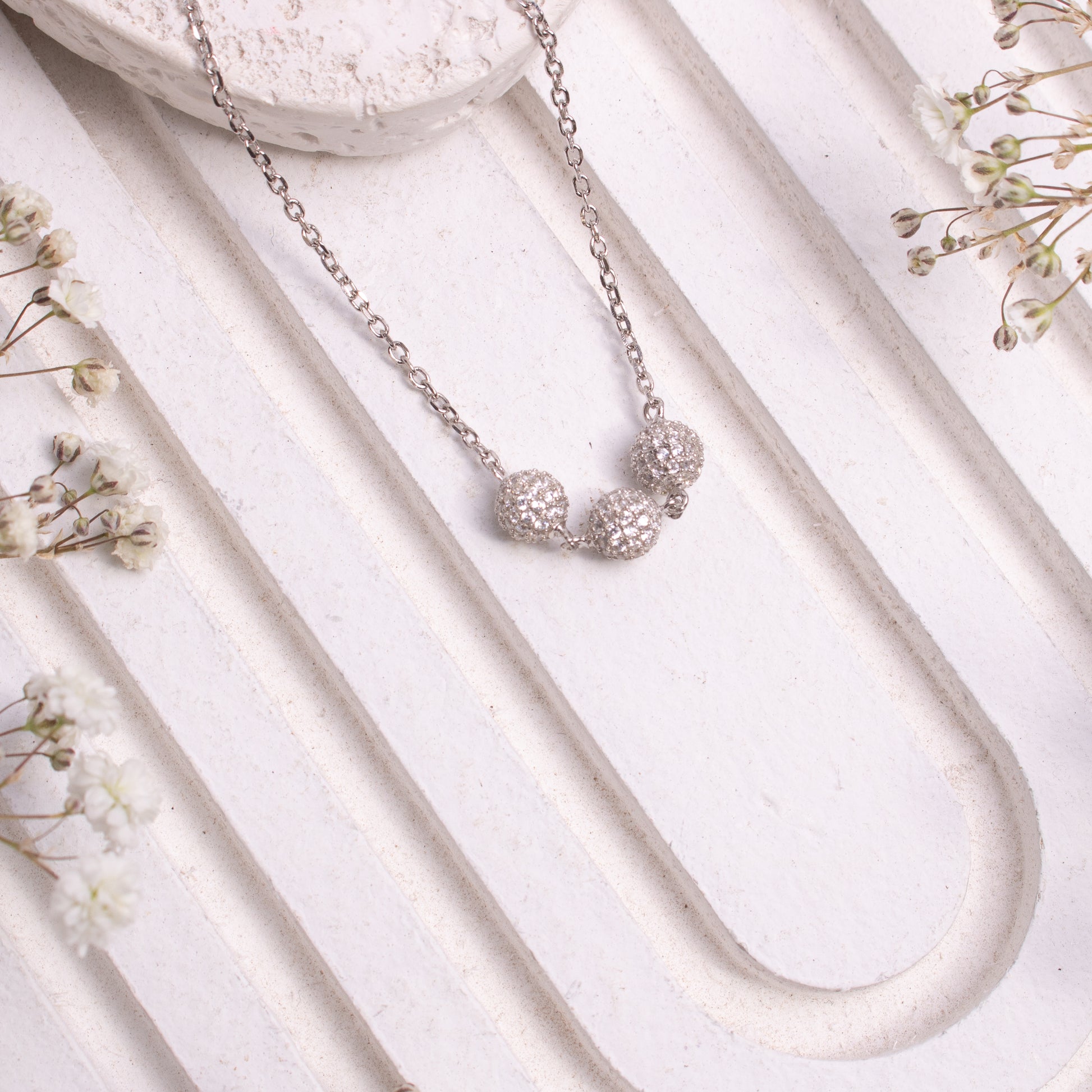 Trio Gleams Silver Necklace