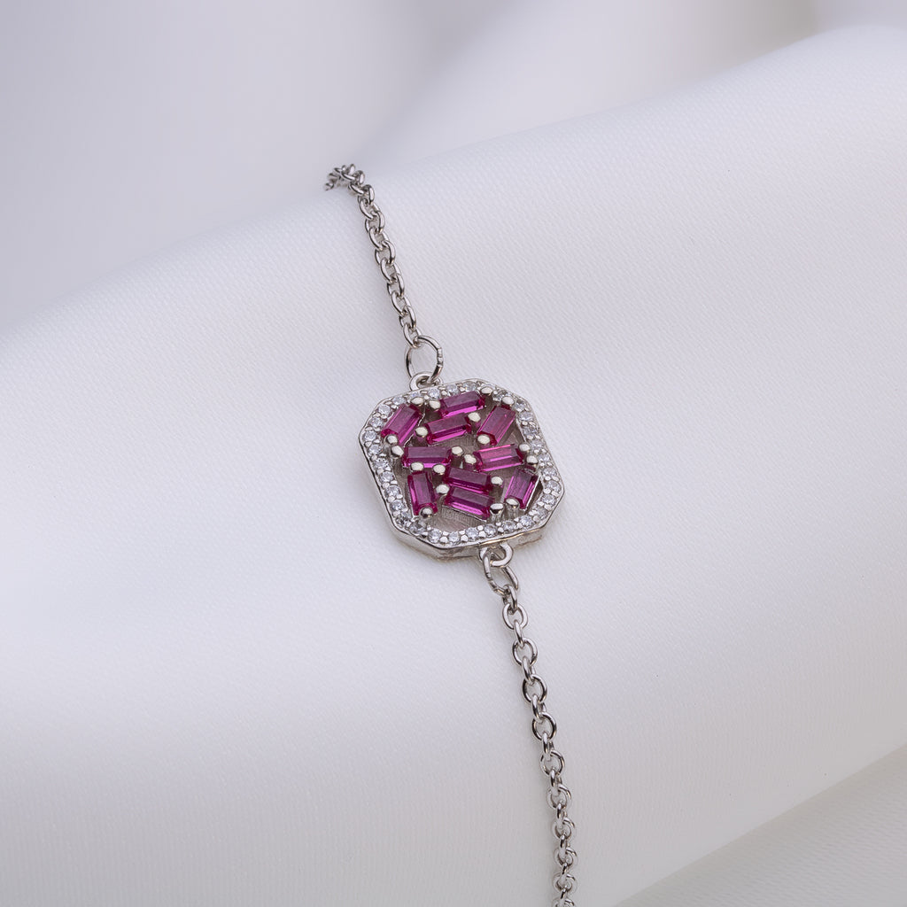 Tennis Bracelet With Fuchsia Rhombus