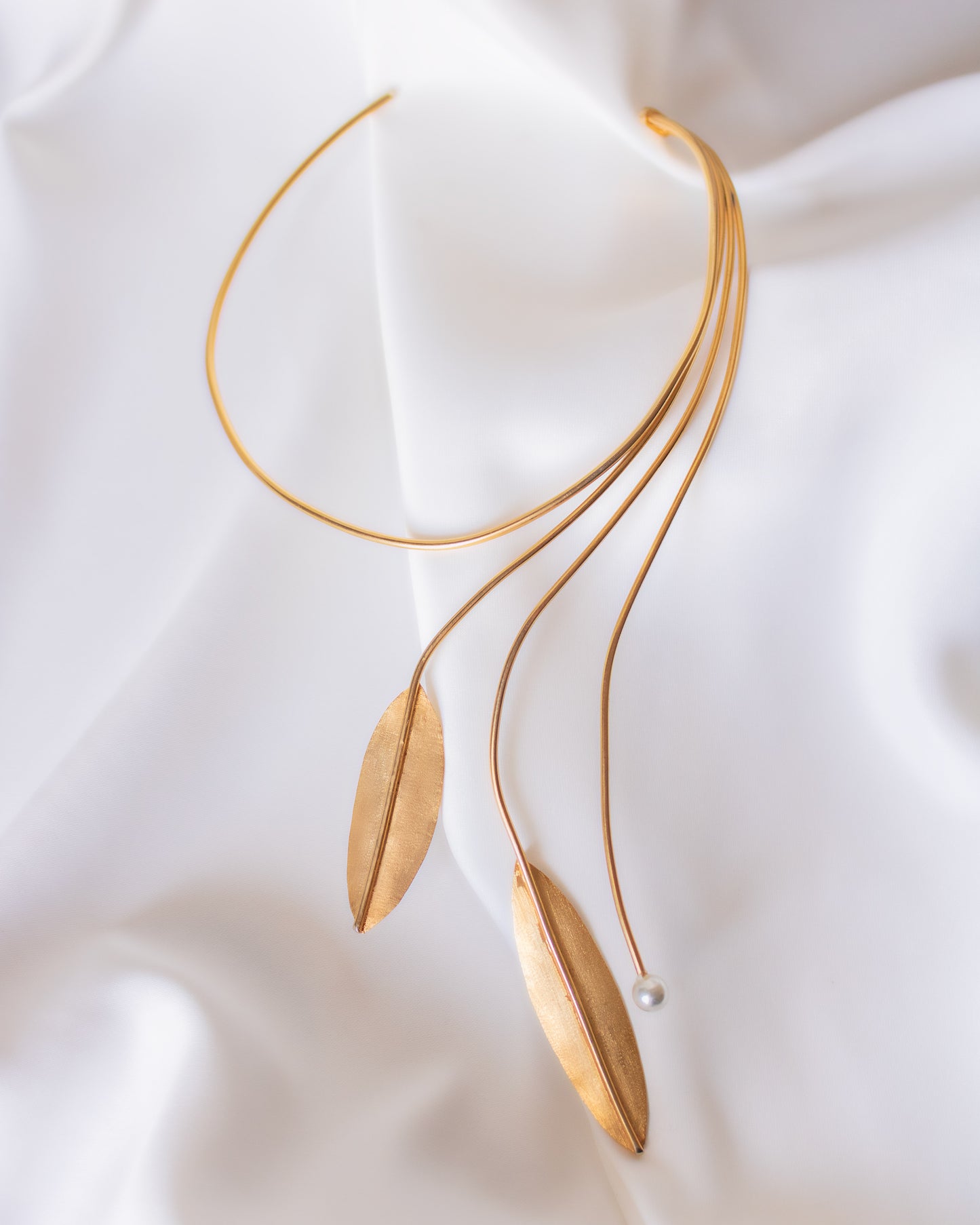 Handmade Necklace with olive leaves design gold plated