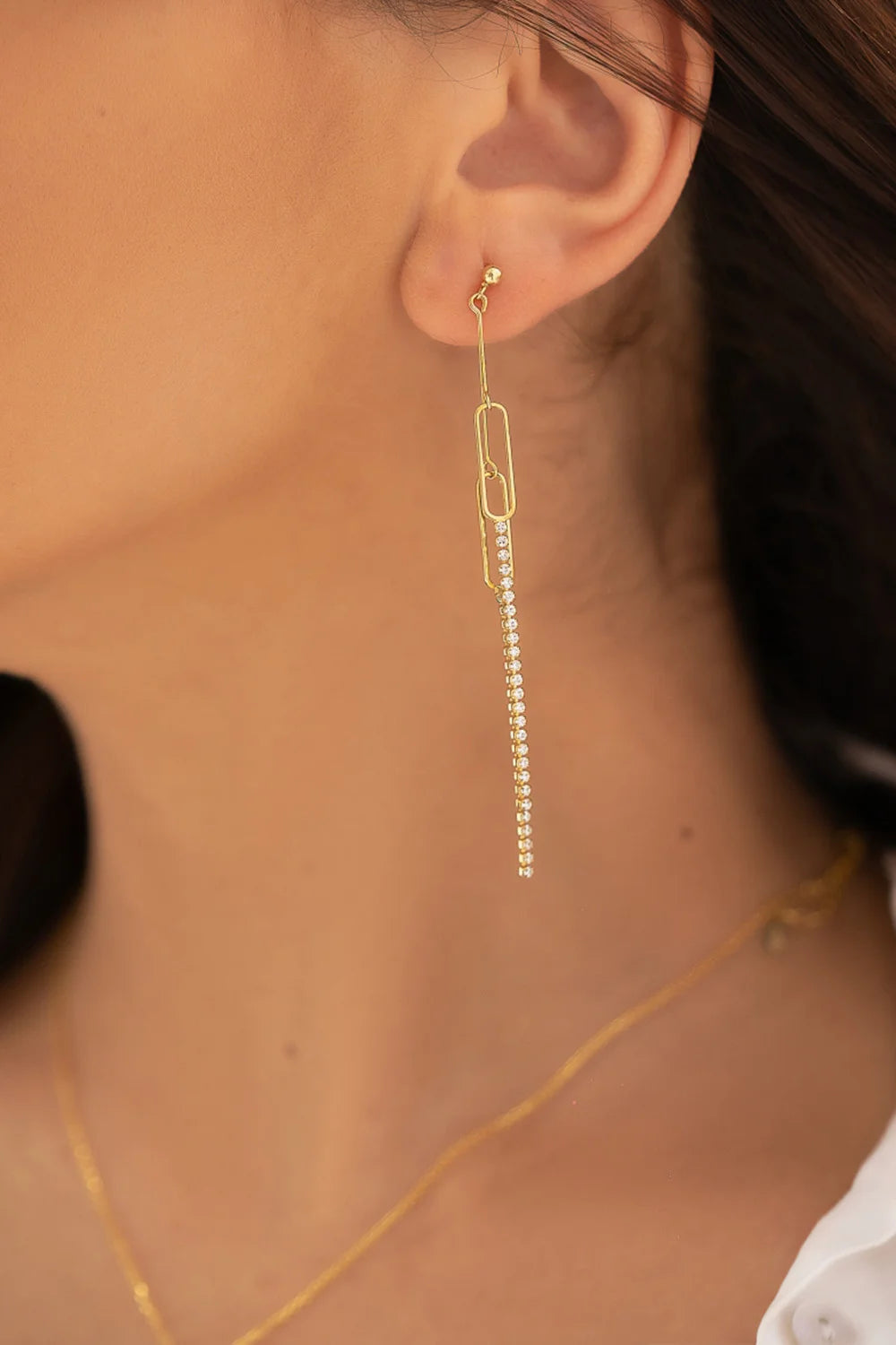 Sparkling Chain Gold-Plated Silver Drop Earrings