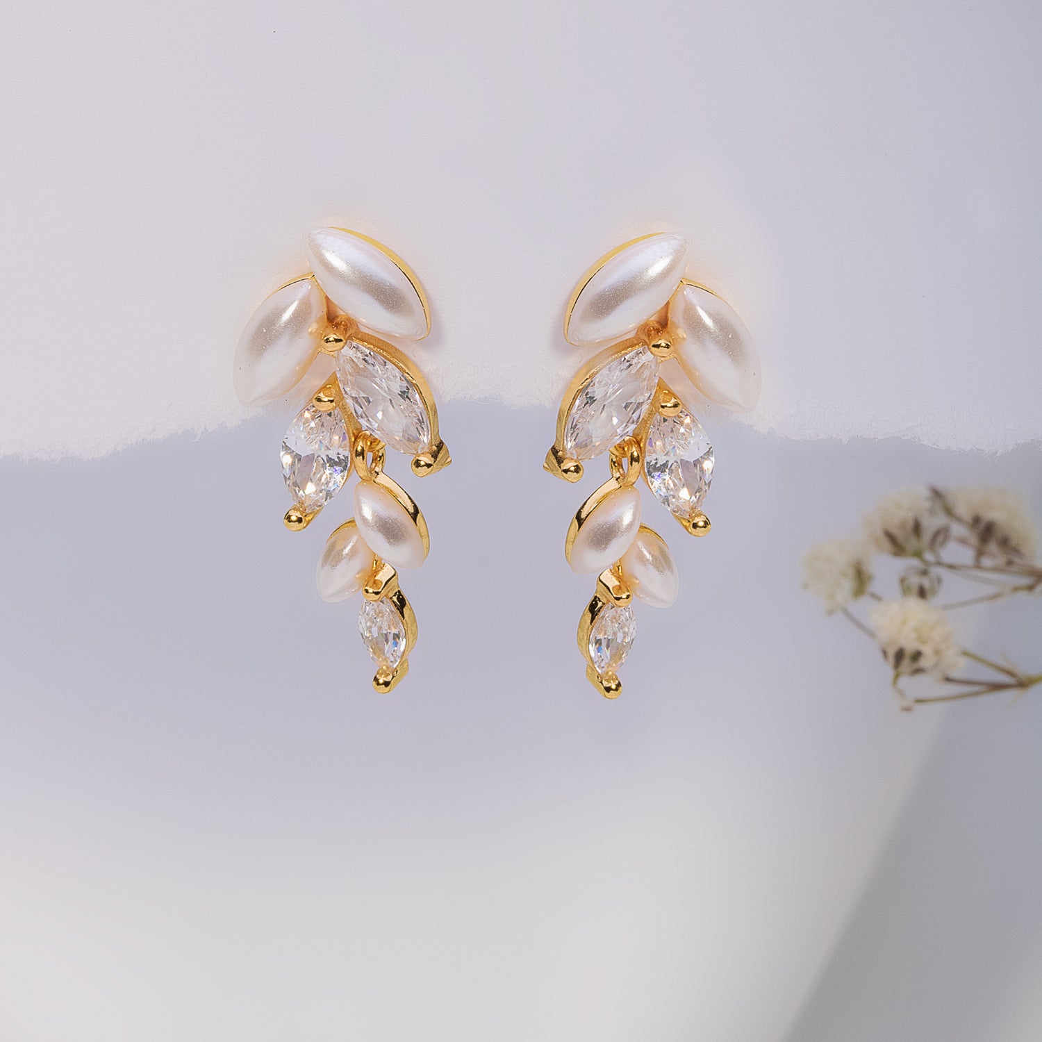 Pearl Leaves Gold-Plated Silver Earrings
