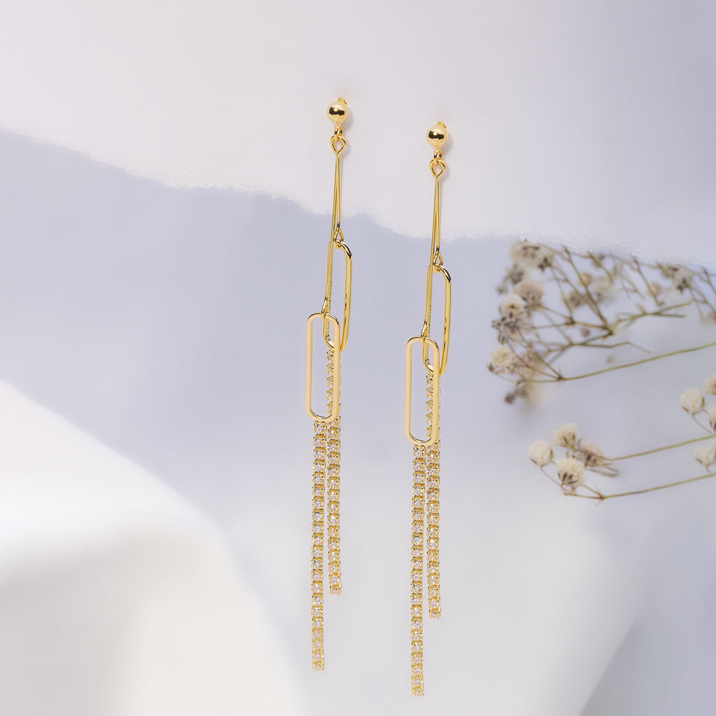 Sparkling Chain Gold-Plated Silver Drop Earrings