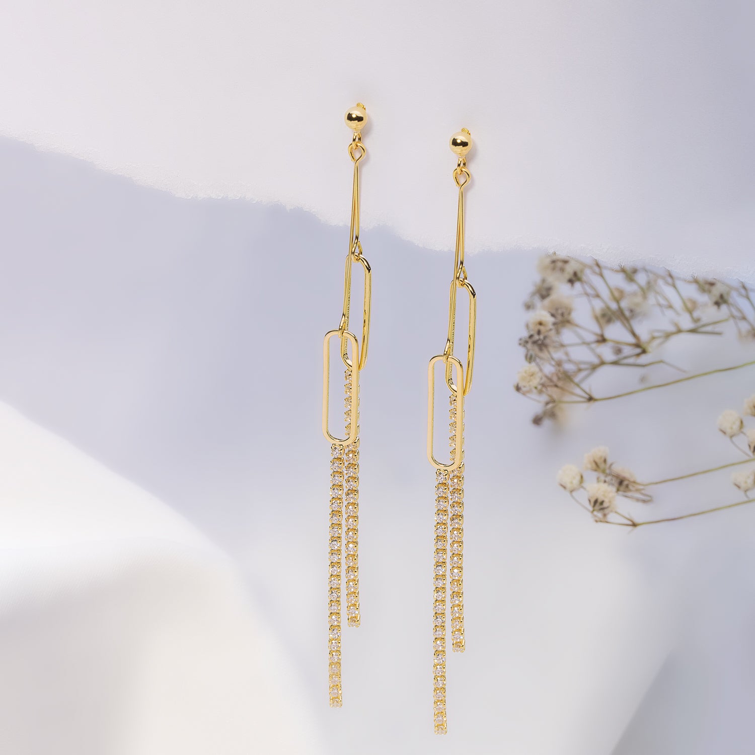 Sparkling Chain Gold-Plated Silver Drop Earrings