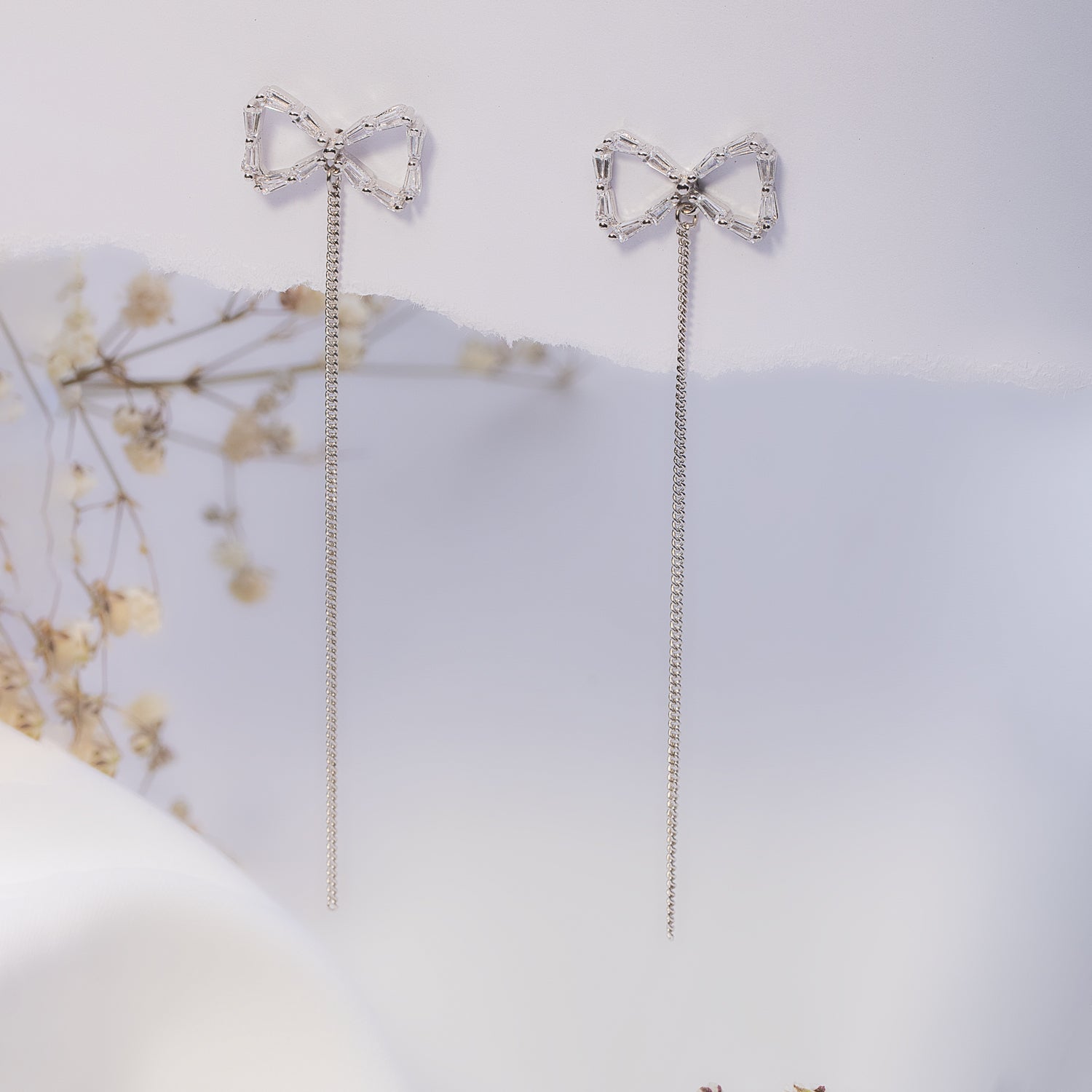 Ribbon Cascade Silver Earrings