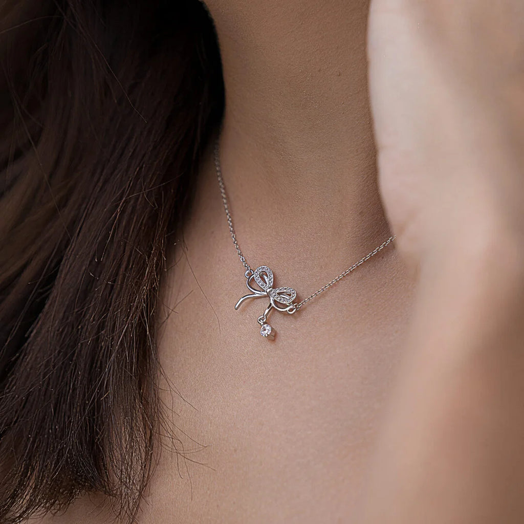 Elegant Bow Silver Necklace