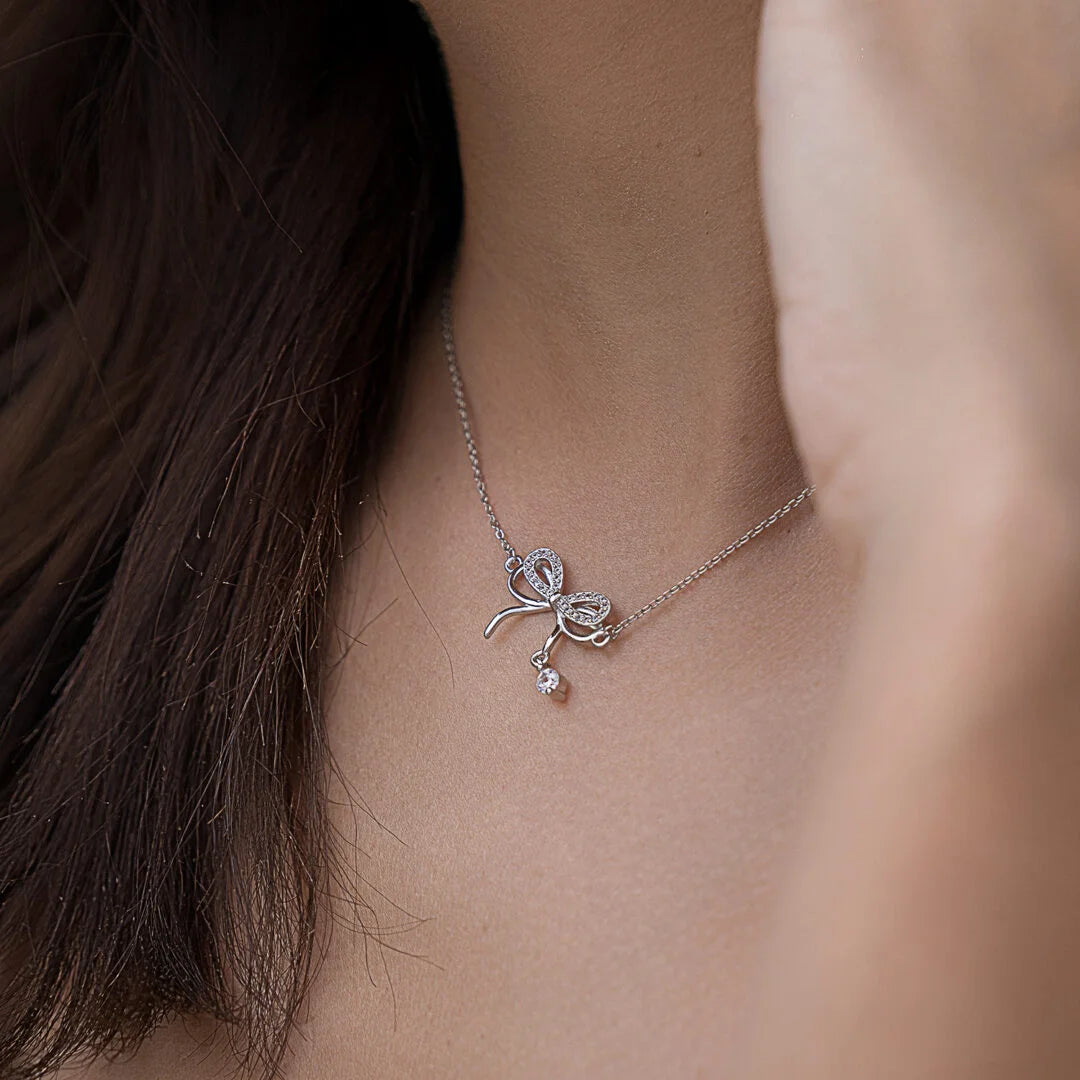 Elegant Bow Silver Necklace