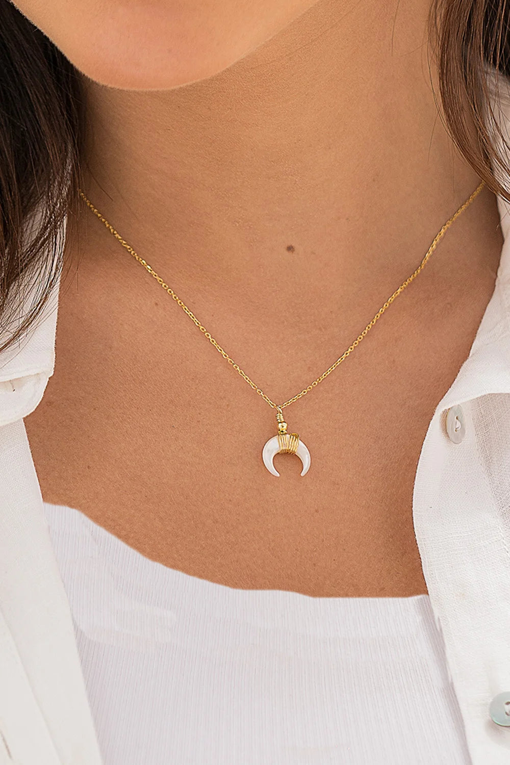 Ivory Crescent Gold-plated Silver Necklace
