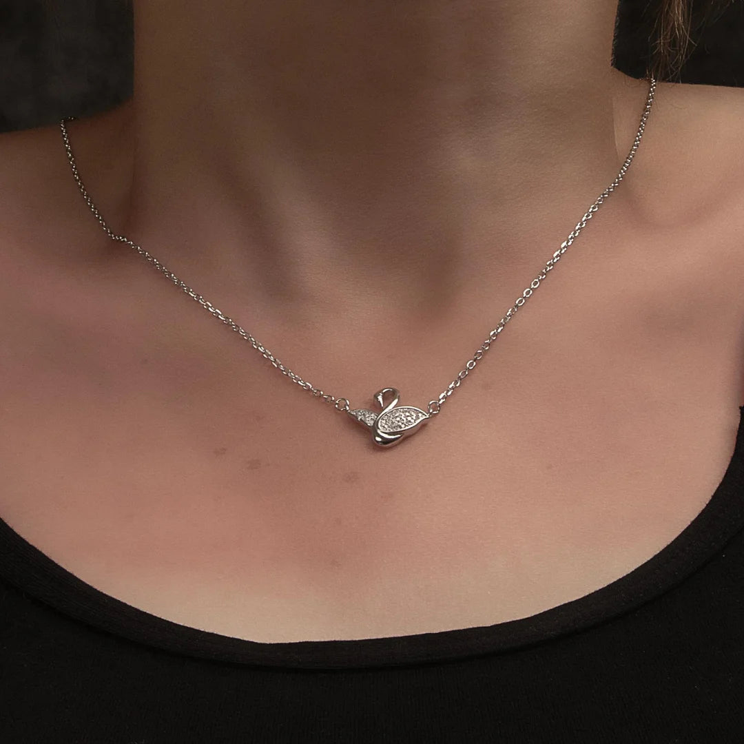 Luminous Swan Silver Necklace