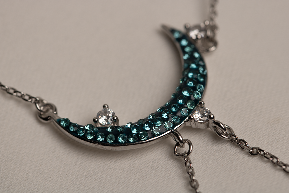 Moonstone Moon Necklace Sterling Silver Crescent Moon