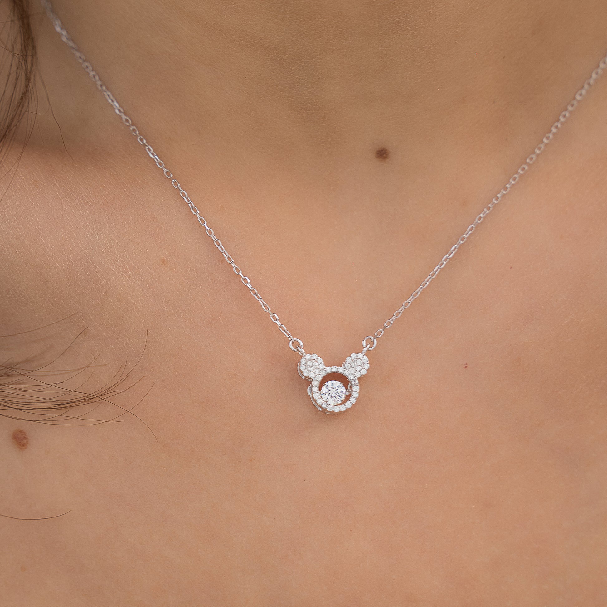 Diamond Mickey Silver Necklace