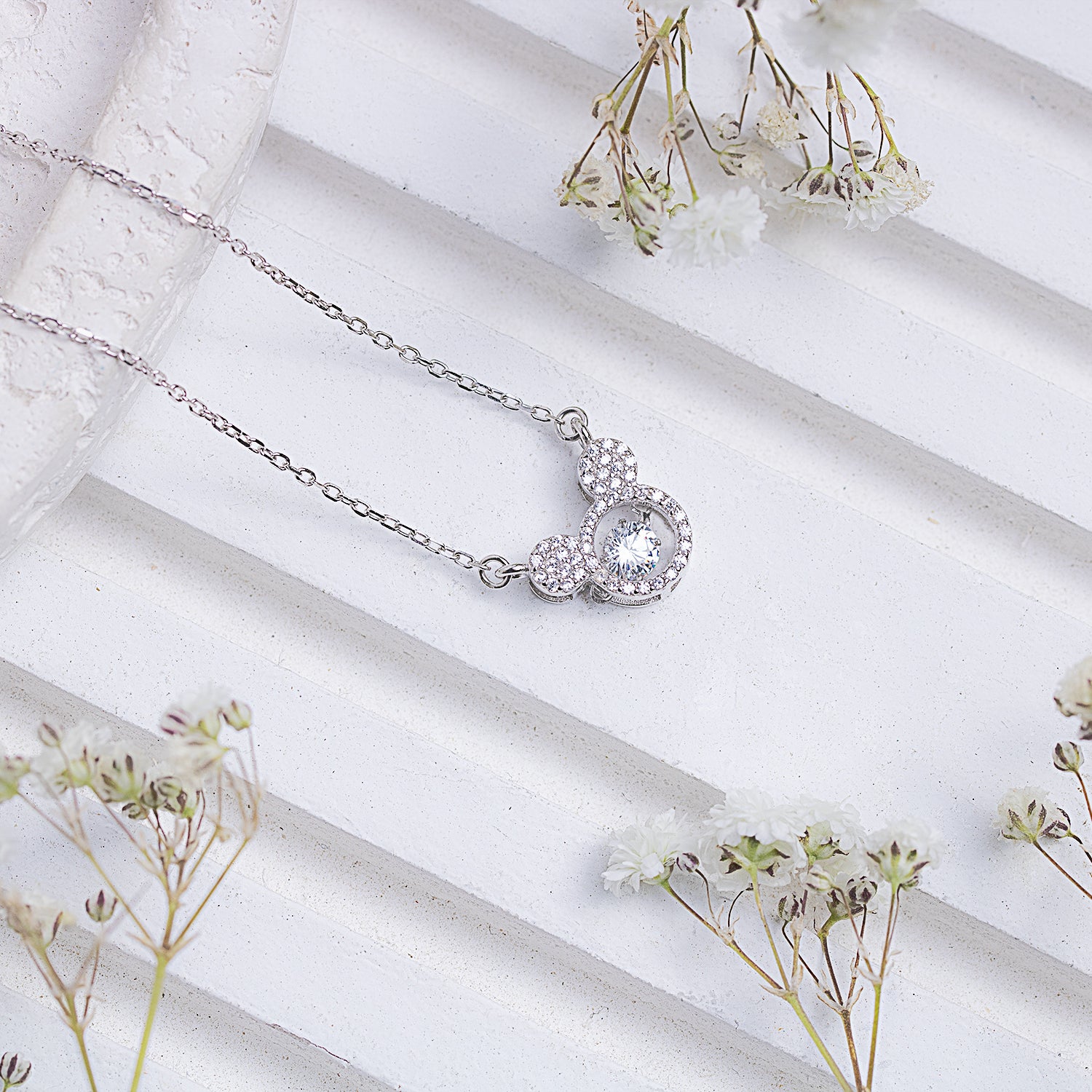 Diamond Mickey Silver Necklace