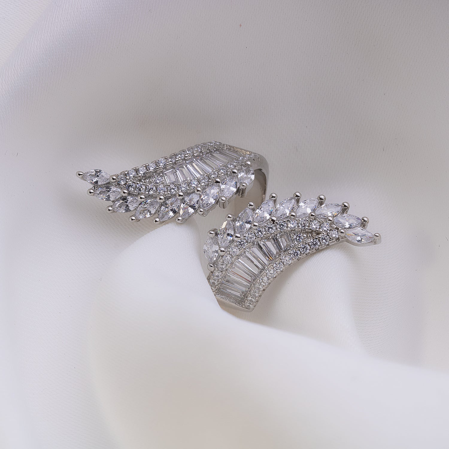 Diamond Feathers Silver Rings